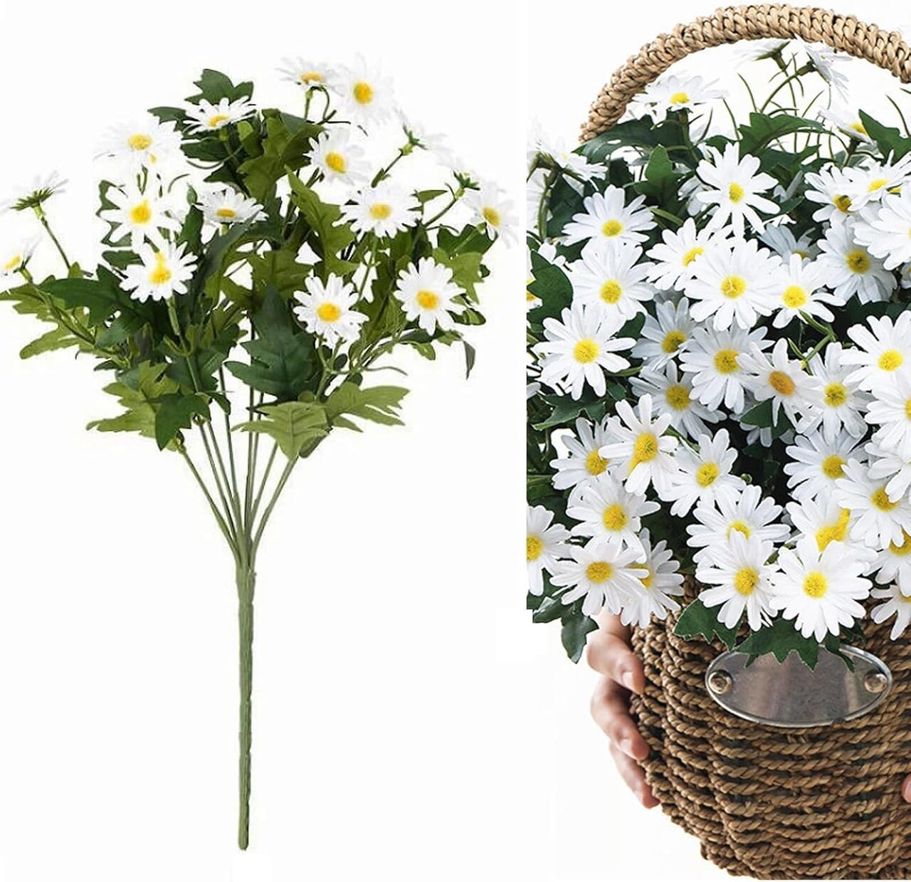 Artificial Daisies Flowers, 14.5 inch White Faux Little Daisy Bouquet, Floral Arrangement for Home Party Wedding Office Store Decor